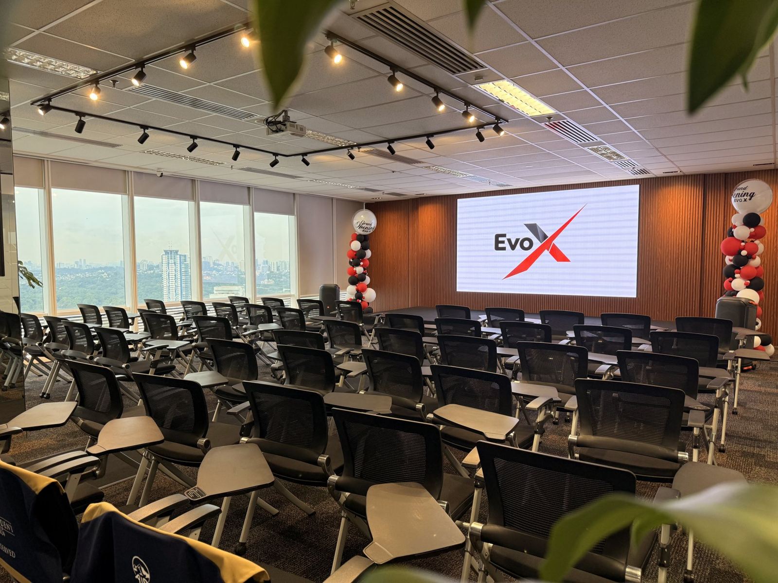 EVO-X training room with the EVO-X logo screen