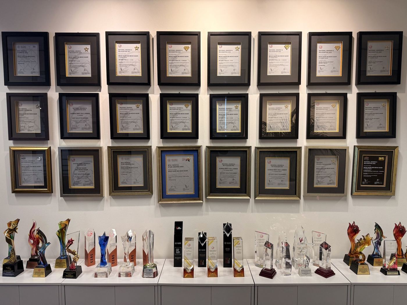 EVO-X trophy and certificate wall at the corporate office